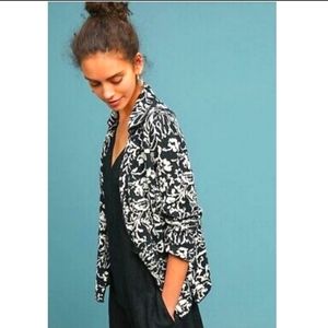 Anthropologie ETT:TWA Black and White Blazer Cotton Cardigan button hg12